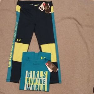 Under Armour shirt & running Tights set YLG